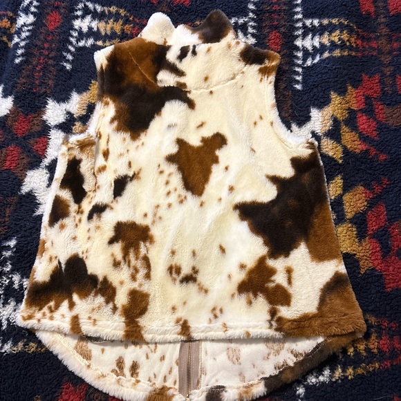 Brown and Cream cow print Fleece Vest - Picture 2 of 2